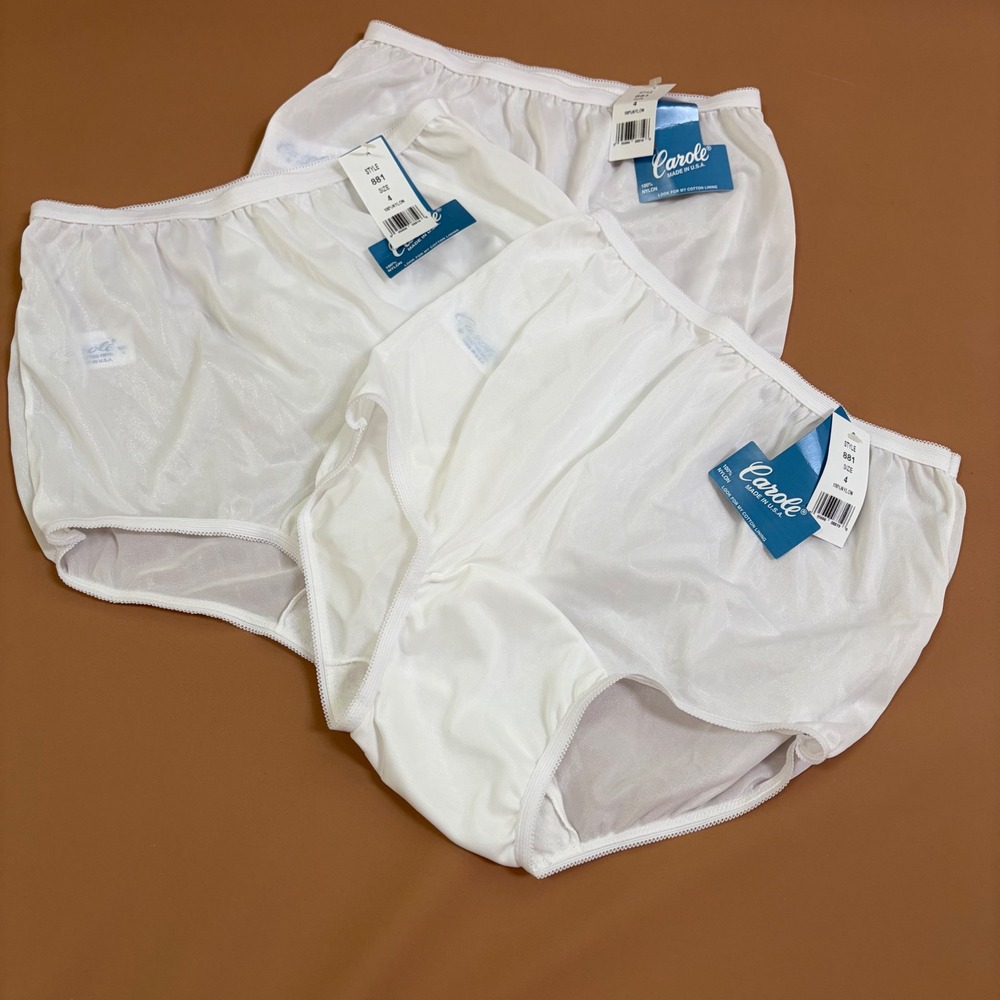 Carole 881 Vintage White Nylon High Waist Brief Panties 3 Pack USA Size 4 NOS